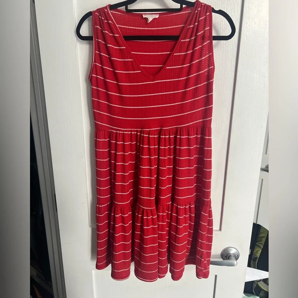 See You Monday Los Angeles Striped Tiered Red Sleeveless Dress M